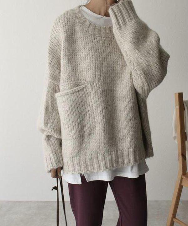 Oversized Ivory Pocket Front Sweater Mia