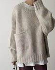 Oversized Elfenbensfarvet Sweater med Lomme foran Mia