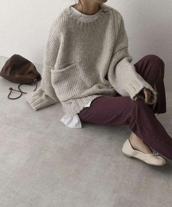 Oversized Ivory Pocket Front Sweater Mia