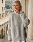 Oversized Ivory Pocket Front Sweater Mia